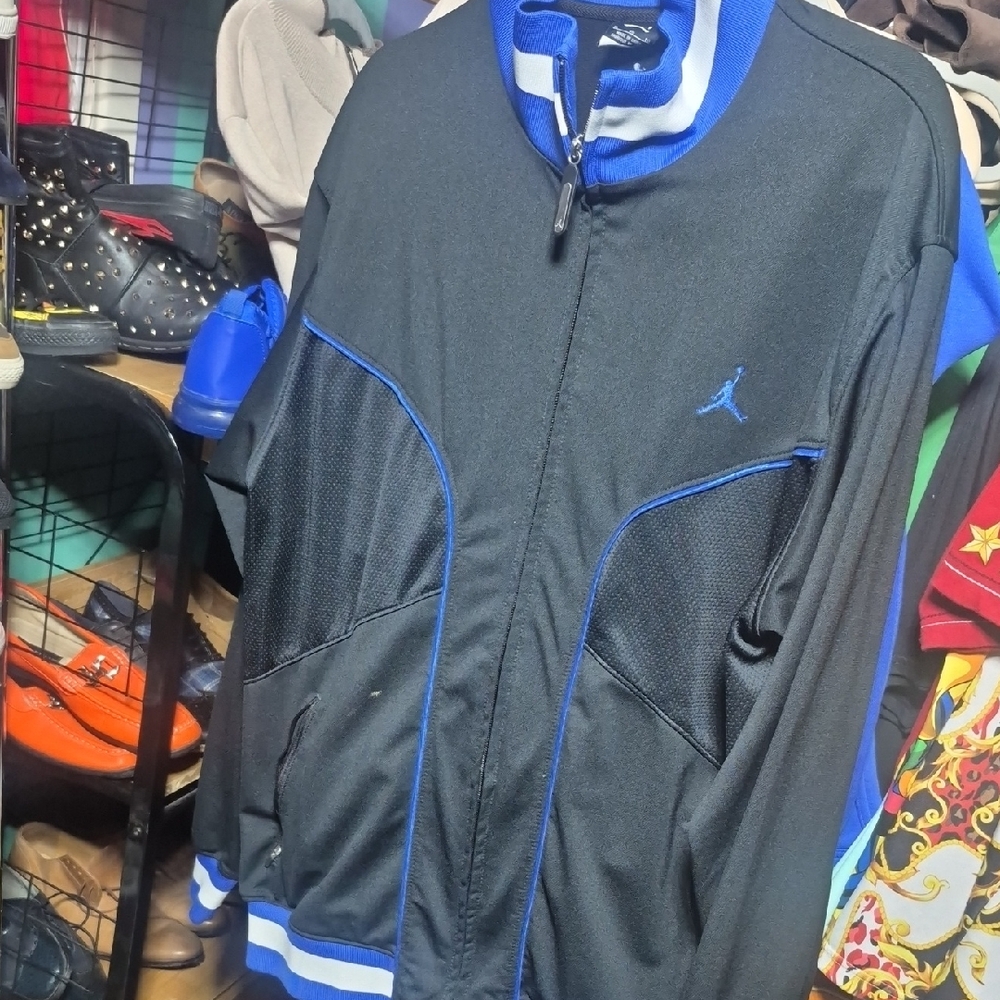 Jordan Men's Black Jacket with Blue Trim